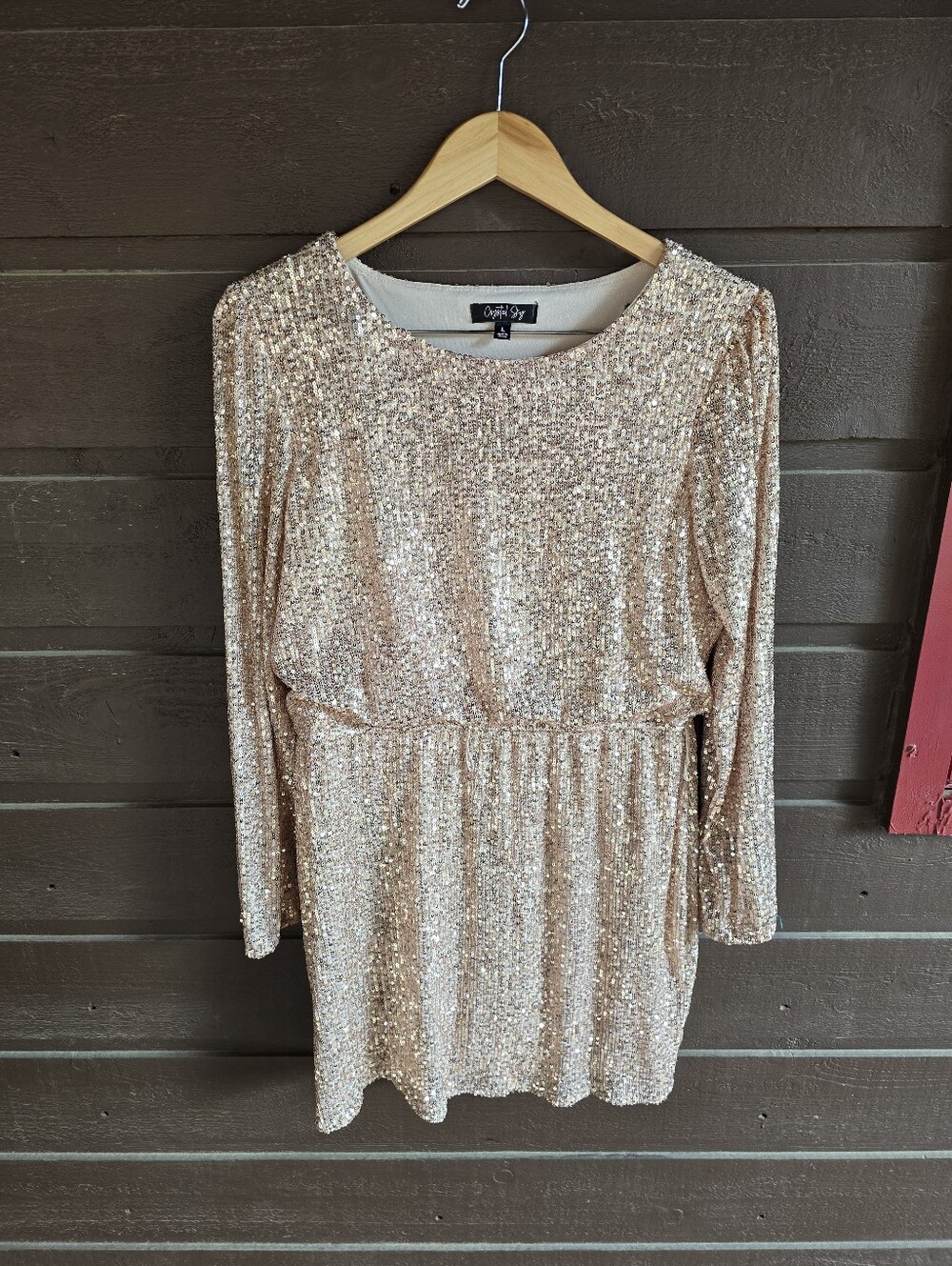 Gold Sequin Long Sleeve Mini Dress L -Holiday Or NYE